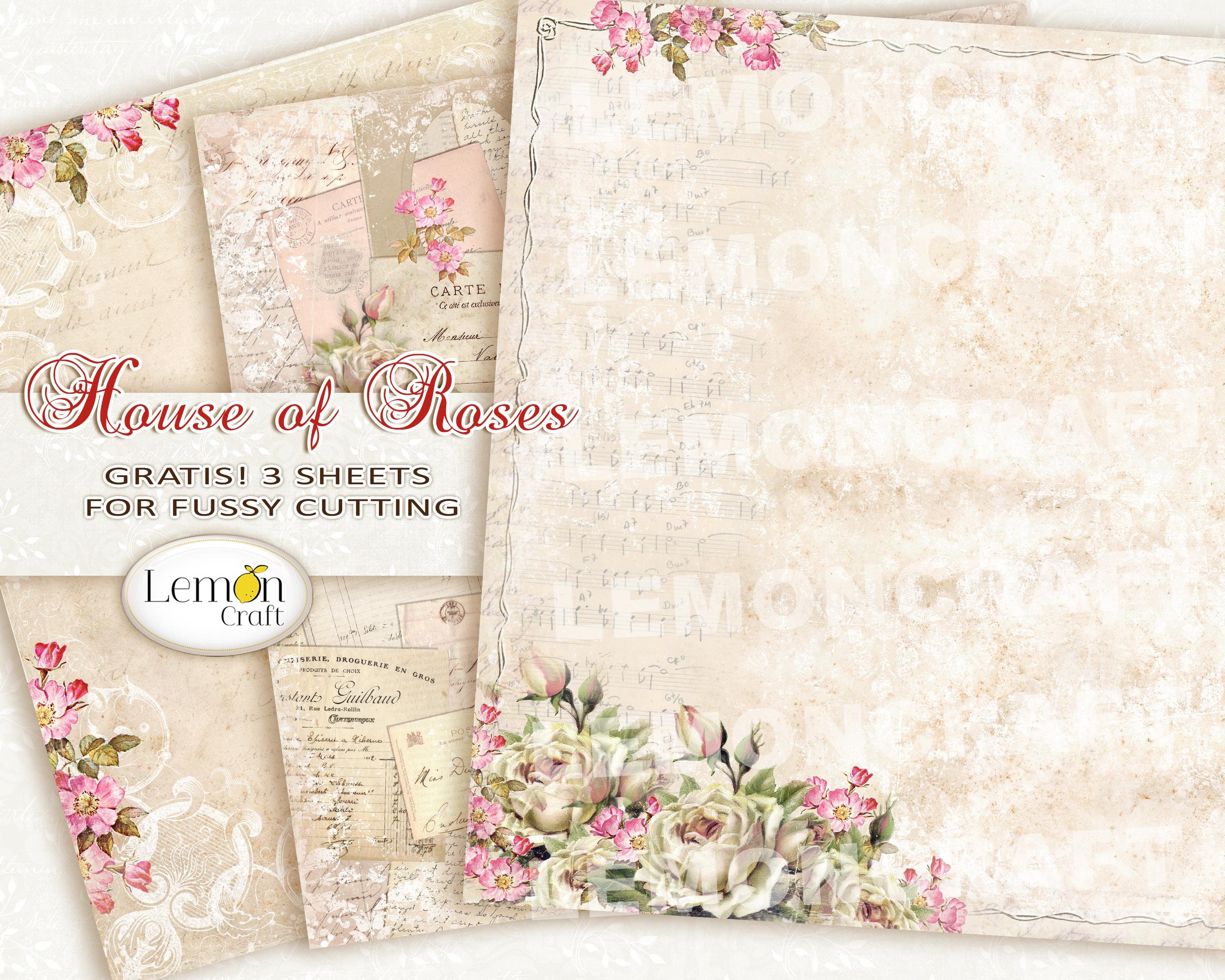 Lemoncraft House of Roses Digital Papers, Digital Cardmaking Papers