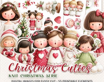 KNIT CHRISTMAS CUTIES - warm and cozy printable fussy cut images for your handmade crafts | Instant download