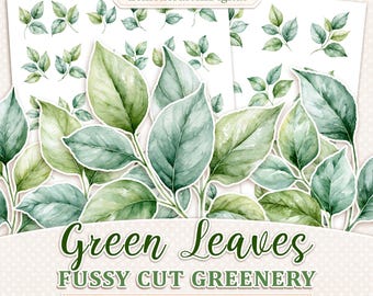 Fussy cut greenery, Printable leaves for cardmaking, journal & scrapbooking, A4 JPG