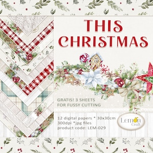 THIS CHRISTMAS Digital Lemoncraft Paper Collection | 12 High-Quality Jpg Papers + FREE A4 Fussy Cutting Sheets | Festive Vintage Designs