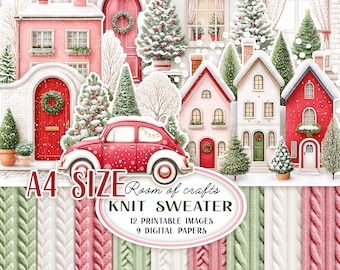 KNIT SWEATER - printable knited backgrounds and Christmas images for papercrafts | JPG, A4 format