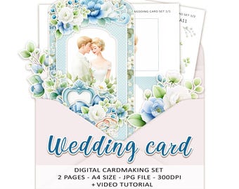 Kaartenset: trouwkaart voor bruid en bruidegom | 2 afdrukbare A4 JPG-pagina's + stapsgewijze zelfstudievideo