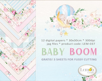 Pastel Baby Shower Scrapbook Paper: Floral Fussy Cutting Sheets (Digital Download)