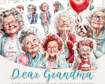 GRANDMA PRINTABLE clipart set | 47 digital fussy cut images for cards & crafts (digital download)