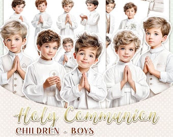 Holy Communion BOYS images fussy cut - Catholic religious printable A4 JPG (Digital download)