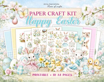 Knutselen voor papier, afdrukbaar met Pasen, lente shabby chic kaartenset, ephemera A4-pagina's voor ephemera dagboeken