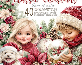 CLASSIC CHRISTMAS - cozy printable clipart bundle for DIY and paper crafts | 40 pnG files | transparent background
