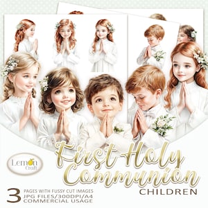 Lemoncraft PRIMERA COMUNIÓN - Niños – Imágenes recortadas – Clipart cristiano – Clipart de Primera Comunión – Descarga digital para manualidades