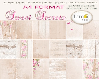 Lemoncraft Sweet Secrets Digital Scrapbook Paper: Retro Floral A4 (Instant Download)