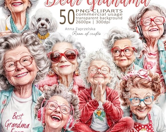 GRANDMA PNG clipart set, Colorful elderly women, 50 Transparent images (digital download)