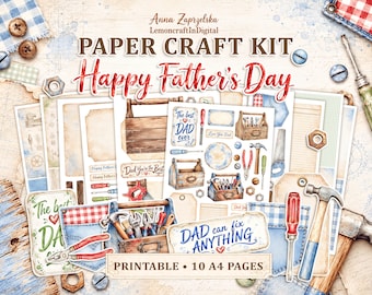 Lavoretti stampabili per la festa del papà, kit per creare biglietti di compleanno per papà, kit di lavoretti di carta in formato digitale, porta carte regalo per papà