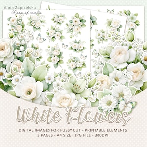 Imágenes de FLORES BLANCAS recortadas con precisión - Flores imprimibles en tamaño A4 para la creación de tarjetas (descarga digital)