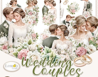 Efemere bruiloft plakboek: kieskeurig gesneden paren en bloemen (digitale jpg-download)