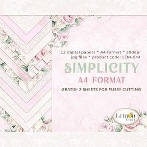 Pacchetto di carta digitale SIMPLICITY - Carta digitale floreale A4 - Carta per scrapbooking con peonie pastello - Sfondo per matrimonio stampabile - Download immediato