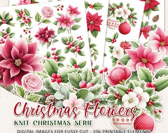 FIORI DI NATALE - elementi stampabili e ritagliati con stelle di Natale per biglietti fatti a mano / file JPG