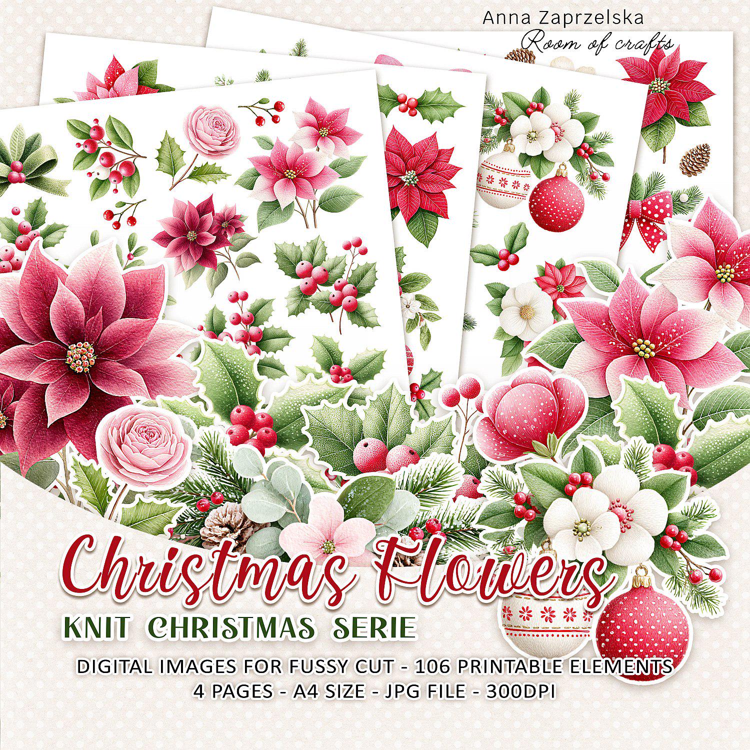 14 Easy Poinsettia Crafts for Kids 4 CHRISTMAS FLOWERS - cozy printable fussy cut elements with…