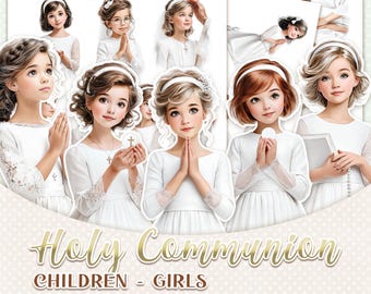 Holy Communion GIRLS images fussy cut - Catholic religious printable A4 JPG (Digital download)
