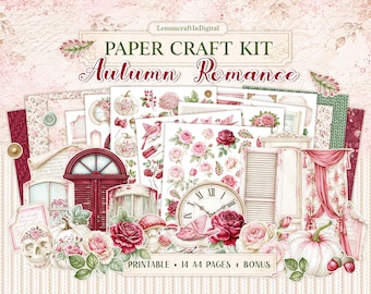 Autumn junkj journal kit, Printable papers and ephemera for cards, albums and journals