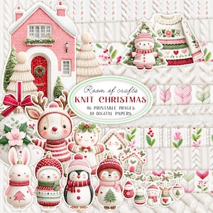 KNIT CHRISTMAS - cozy digital papers & fussy cut images for handmade holiday crafts - digital download
