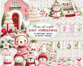 KNIT CHRISTMAS - cozy digital papers & fussy cut images for handmade holiday crafts - digital download