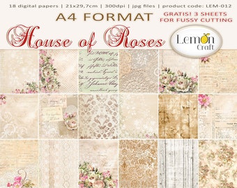 Set di carta digitale floreale vintage: Lemoncraft House of Roses (A4)