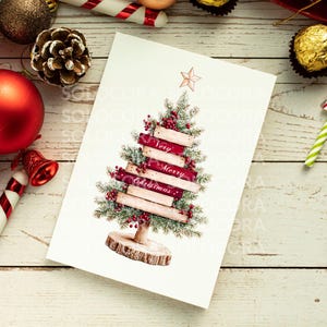 Example of Classic Christmas clipart used on printable holiday card design. Warm festive colors, vintage charm, and handmade look. Ideal for paper crafts, journaling, and Christmas DIY. Digital download by Anna Zaprzelska Room of crafts.