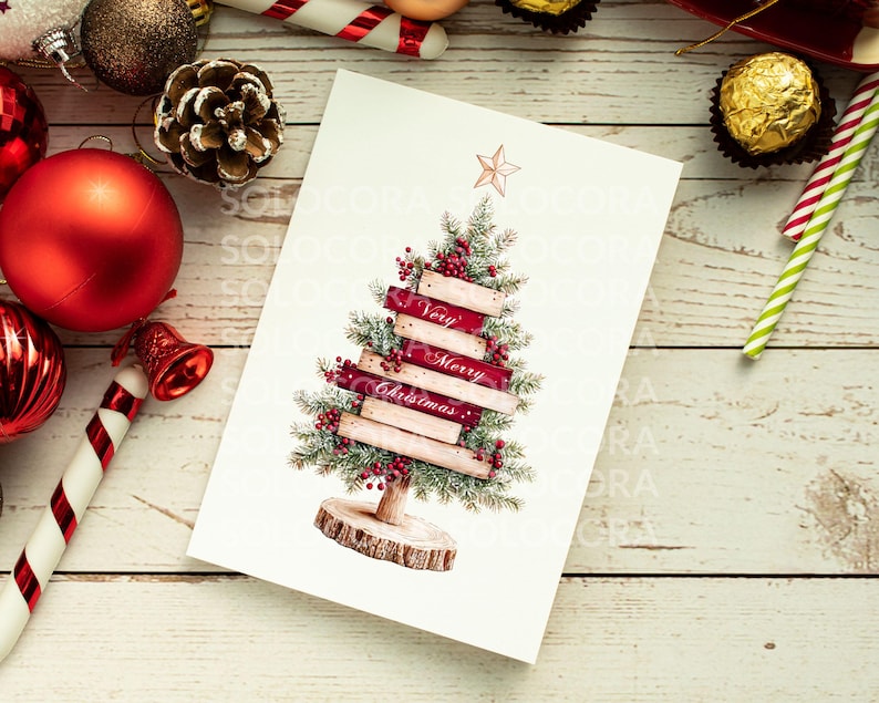 Example of Classic Christmas clipart used on printable holiday card design. Warm festive colors, vintage charm, and handmade look. Ideal for paper crafts, journaling, and Christmas DIY. Digital download by Anna Zaprzelska Room of crafts.