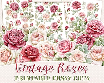 Rozen met een fijne snede, vintage rozenprint voor kaarten en junk journals, A4 JPG