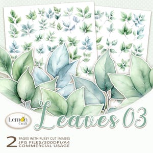 Lemoncraft LEAVES 03 - Liście wycinane metodą „fussy-cut” - Clipart z liśćmi w stylu akwareli - Liście do druku w formacie A4 - Ozdoby do tworzenia kartek