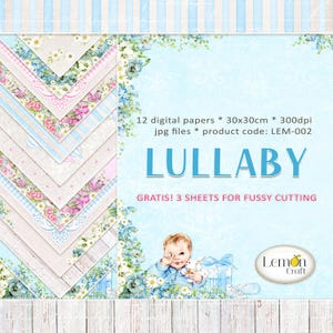 Berceuse Lemoncraft, papiers sur le thème de bébé, ensemble de papiers de scrapbooking numérique, papiers pastel pour fabrication de cartes, arrière-plan numérique, téléchargement immédiat