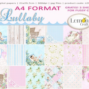 Berceuse Lemoncraft A format 4, papiers sur le thème de bébé, ensemble de papiers de scrapbooking numériques, papiers de fabrication de cartes, arrière-plan numérique, téléchargement immédiat