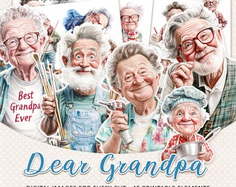 GRANDPA PRINTABLE clipart | 45 digital fussy cut images for cardmaking, journals & papercraft (Instant download)