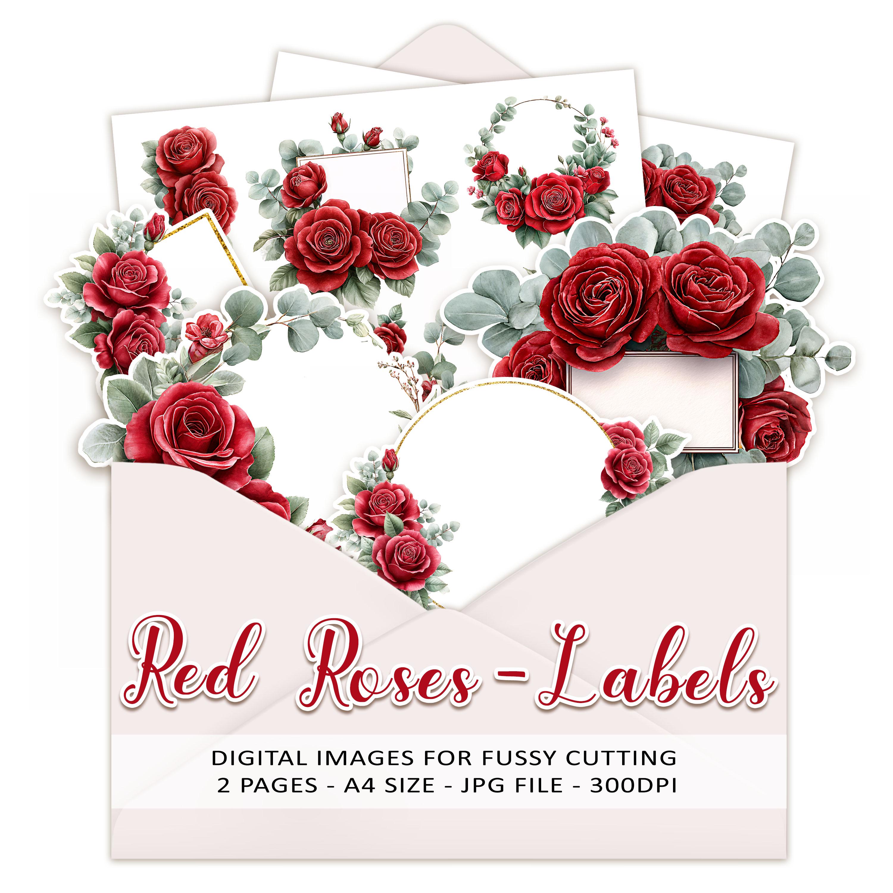 LABELS FUSSY CUT, Red Roses - Printable Floral Labels and Wreaths for ...