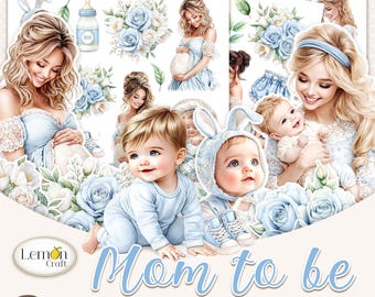 Mom To Be Clipart: Watercolor Baby Shower Printables (Digital Download)