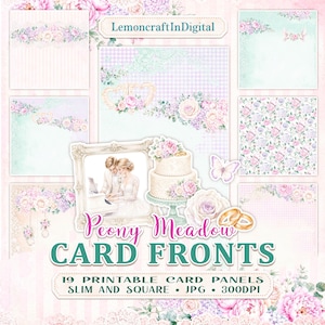 Floral card fronts, Peony Meadow printable panels for cardmaking & exploding box, A4 JPG