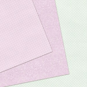 Elegant digital papers in soft pastel tones featuring delicate damask and polka dot patterns. Perfect pastel damask paper for cardmaking, scrapbooking, and creative projects. High-quality digital download ideal for romantic and vintage-inspired handmade crafts.