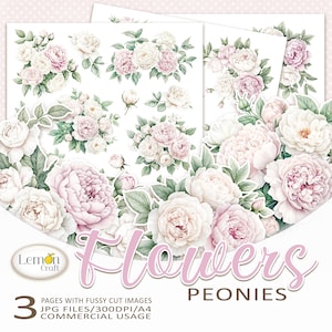 Lemoncraft BLOEMEN pioenrozen - bloemen kieskeurig gesneden afbeeldingen - afdrukbare bloemen clipart - pastel pioenroos afbeeldingen voor kaartmaken