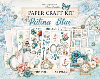 Afdrukbare papieren kits, kit voor het maken van kaarten en scrapbooking, kortstondige dagboeken A4, Instant download