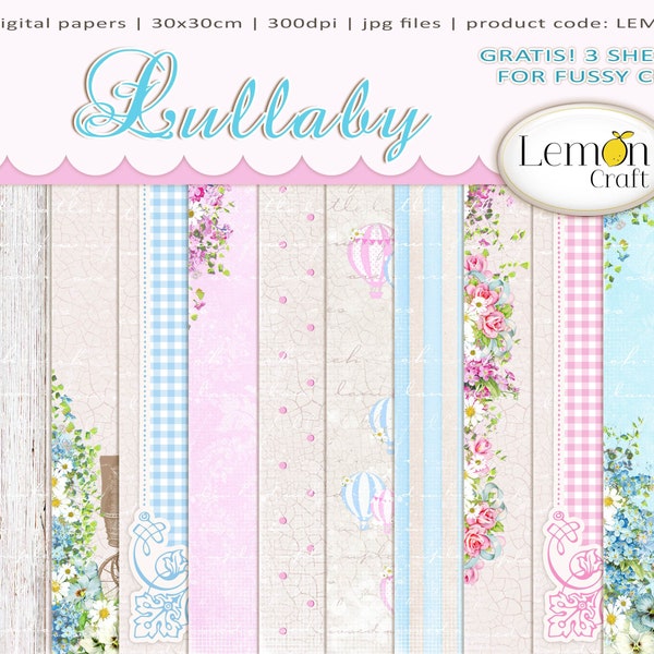 Lemoncraft Lullaby, Baby themed papers, Digital scrapbooking paper set, Pastel cardmaking papers, digital background, Instant downoald