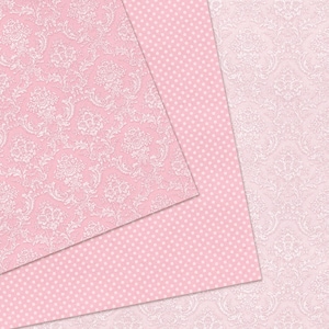 Beautiful digital paper pack featuring pastel damask background in shades of pink with elegant vintage details. Perfect for paper craft, handmade cards, scrapbooking, and exploding boxes. High-quality printable design ideal for creating romantic and feminine craft projects.