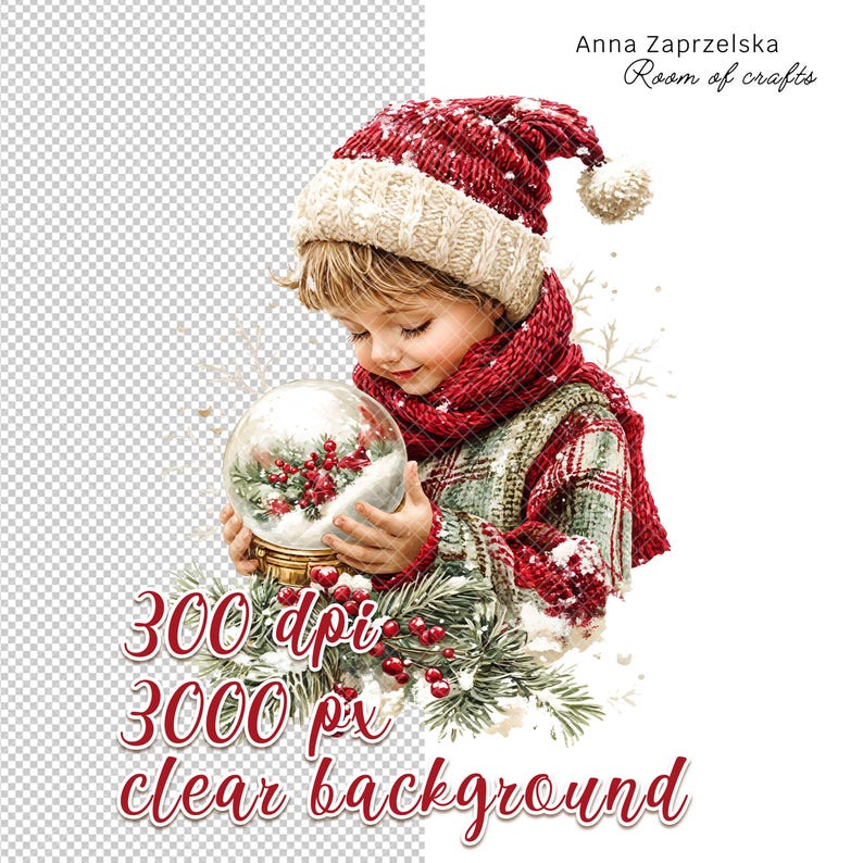 Preview of one element from Classic Christmas - cozy printable PNG clipart bundle for DIY and paper crafts. Shows transparency and size (3000 px, 300 DPI). Perfect for scrapbooking, cardmaking, and print-at-home projects. Instant download by Anna Zaprzelska Room of crafts.