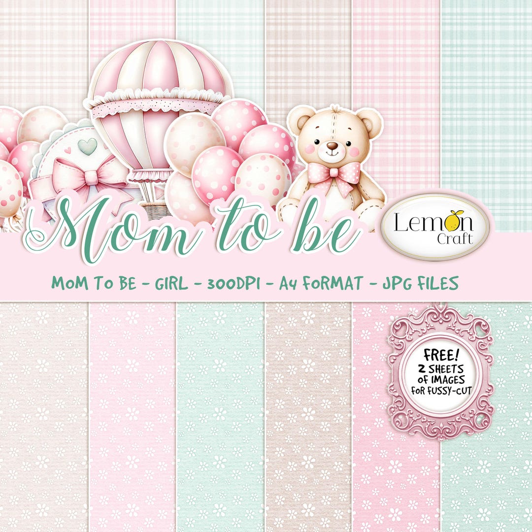 Baby Girl Digital Paper Pack: Pastel Pink Scrapbook Kit (A4 JPG ...