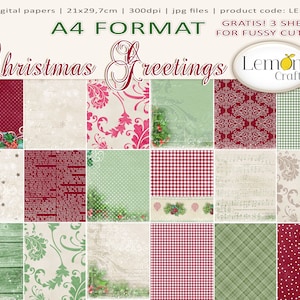 SAUDAÇÕES DE NATAL da Lemoncraft - Fundos digitais e imprimíveis em tamanho A4. Baixe agora mesmo, papéis digitais, padrão vintage de Natal.