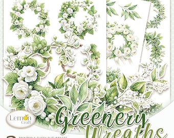 Aquarelgroenkransen: bloemen DIY Craft-afbeeldingen (digitale download)