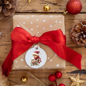 Example of using Classic Christmas PNG clipart on a handmade gift tag. Cozy printable holiday design idea for crafters, scrapbookers, and paper artists. Instant digital download by Anna Zaprzelska Room of crafts.