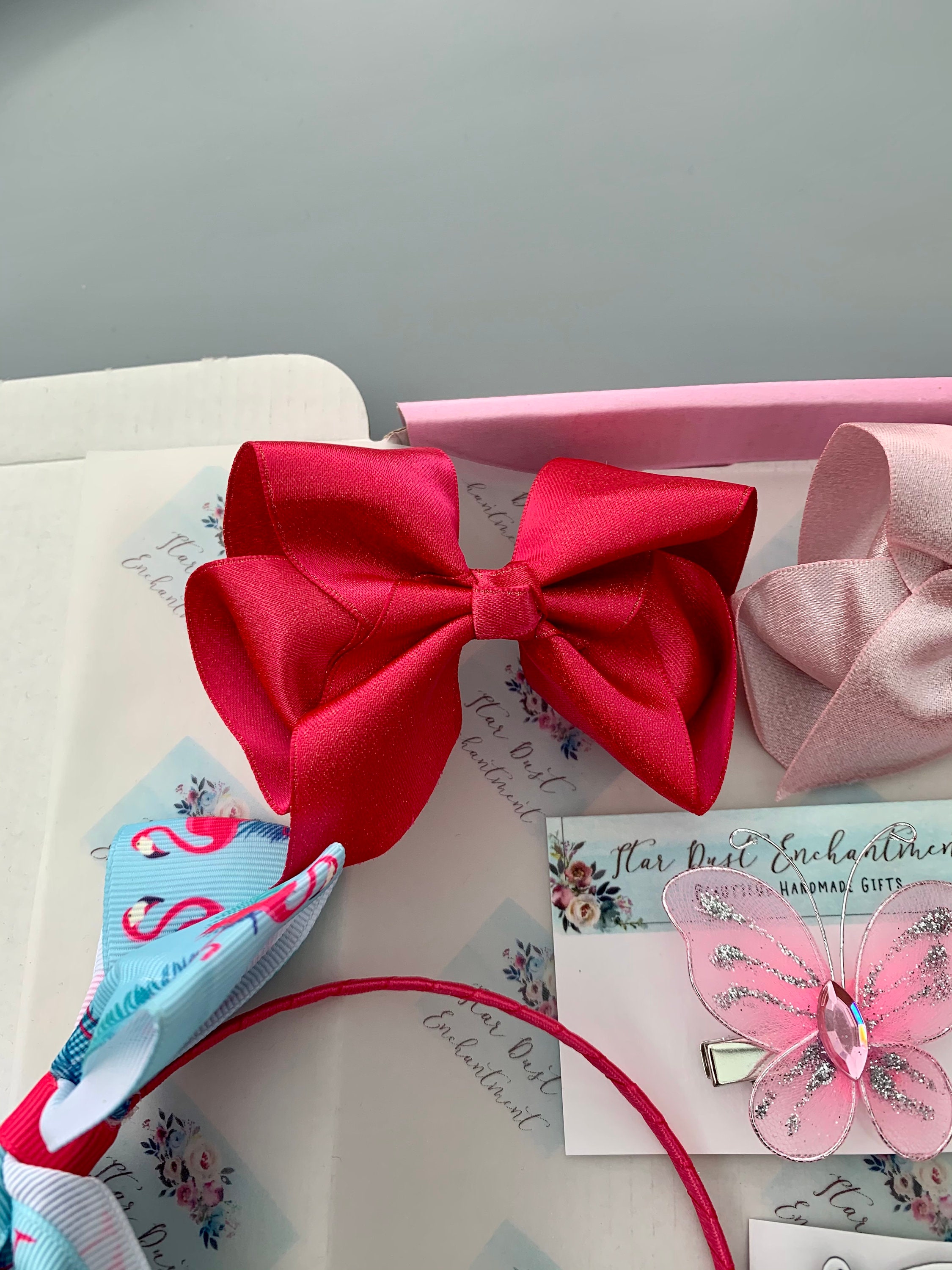 Kids Flamingo pink hair bow box hair clip gift present Etsy