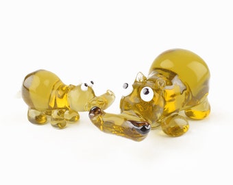 Mama Hippo with Baby Glass Figurines