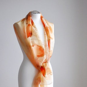 Long silk scarf with poppies- hand painted poppy scarf -orange poppies - flowers silk scarves - summer scarf.Birthday Gift-gift for Mom
