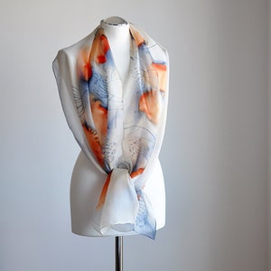 Long silk scarf with poppies- hand painted poppy scarf -orange poppies - flowers silk scarves - summer scarf.Birthday Gift-gift for Mom