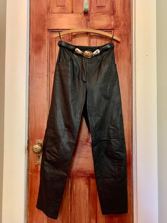 Black Leather Pants With Belt Etsy